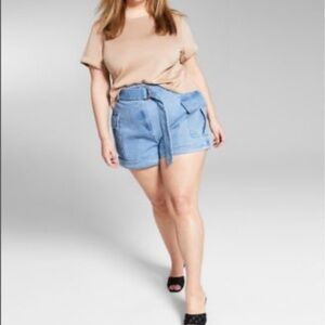 INC International Concepts Light Blue Denim Paperbag Shorts with Tie